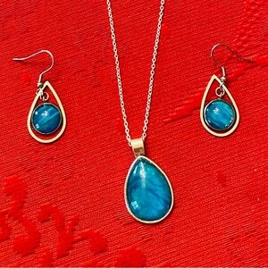 One-of-a-kind Handmade teardrop earrings/necklace set. Choose chain you want.